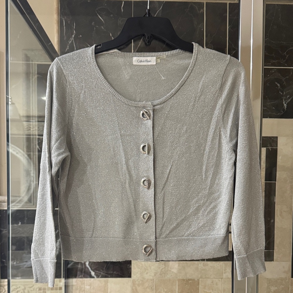 Calvin Klein Shimmery Silver Cropped Cardigan